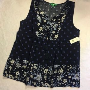 dip Soft Tank Top Women Medium Navy Blue NWT Floral Tassel Boho Sleeveless